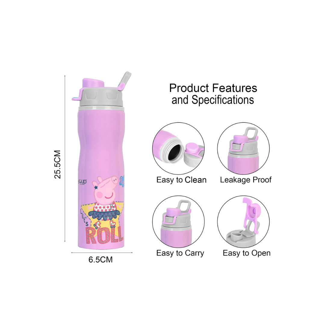 Youp Stainless Steel Purple Color Peppa Pig Kids Water Bottle TUKTUK - 750 ml Assorted Color