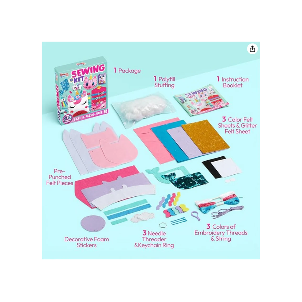 Ilearnngrow My First Sewing Kit for Beginner Kids DIY Projects of Stuffed Animal theme & Plush Pillow Craft