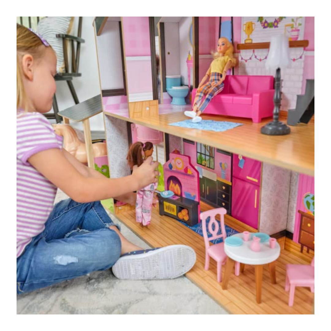 KidKraft Windmill Elevator 2-in-1 Wooden Barn & Dollhouse with Horse and Lights & Sounds, Over 3 Feet Tall