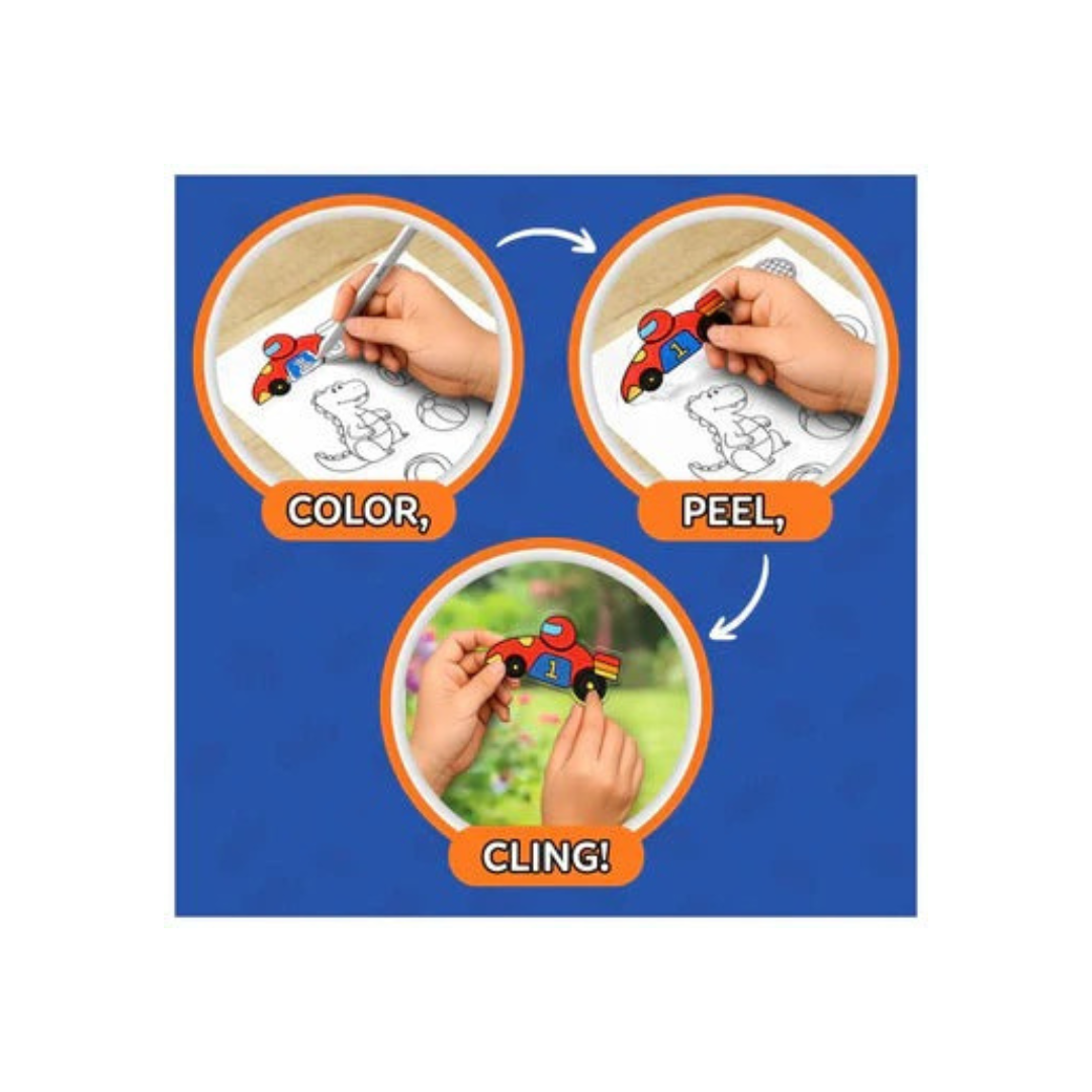 Skillmatics Color Clingz: Car Sports, Dinos & More! - Mess-Free Reusable Static Stickers