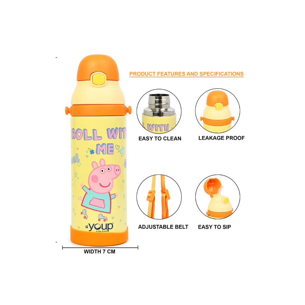 YOUP Logan Peppa Pig BPA Free Insulated Stainless Steel Thermo Bottle For Kids 500ML Assorted Color