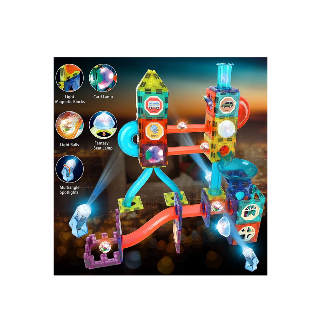 Dige Light Magnetic Tiles (202 Pcs) Building Blocks STEAM Educational Magnetic Marble Run