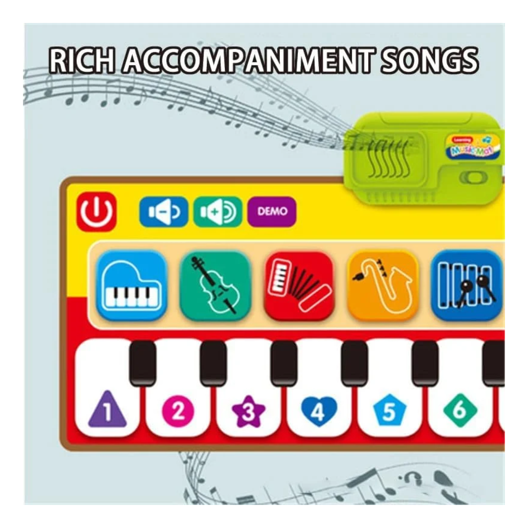 Piano Music Mat for Kids – Touch & Learn Musical Play Mat with 10 Musical Keys & 8 Instrument Sounds, 3+ Years