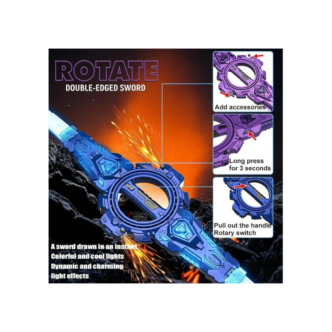 Fire Spiral Sword Double-Edged Rotating LED Lightsaber Toy with Colorful Lights (Assorted Colours)