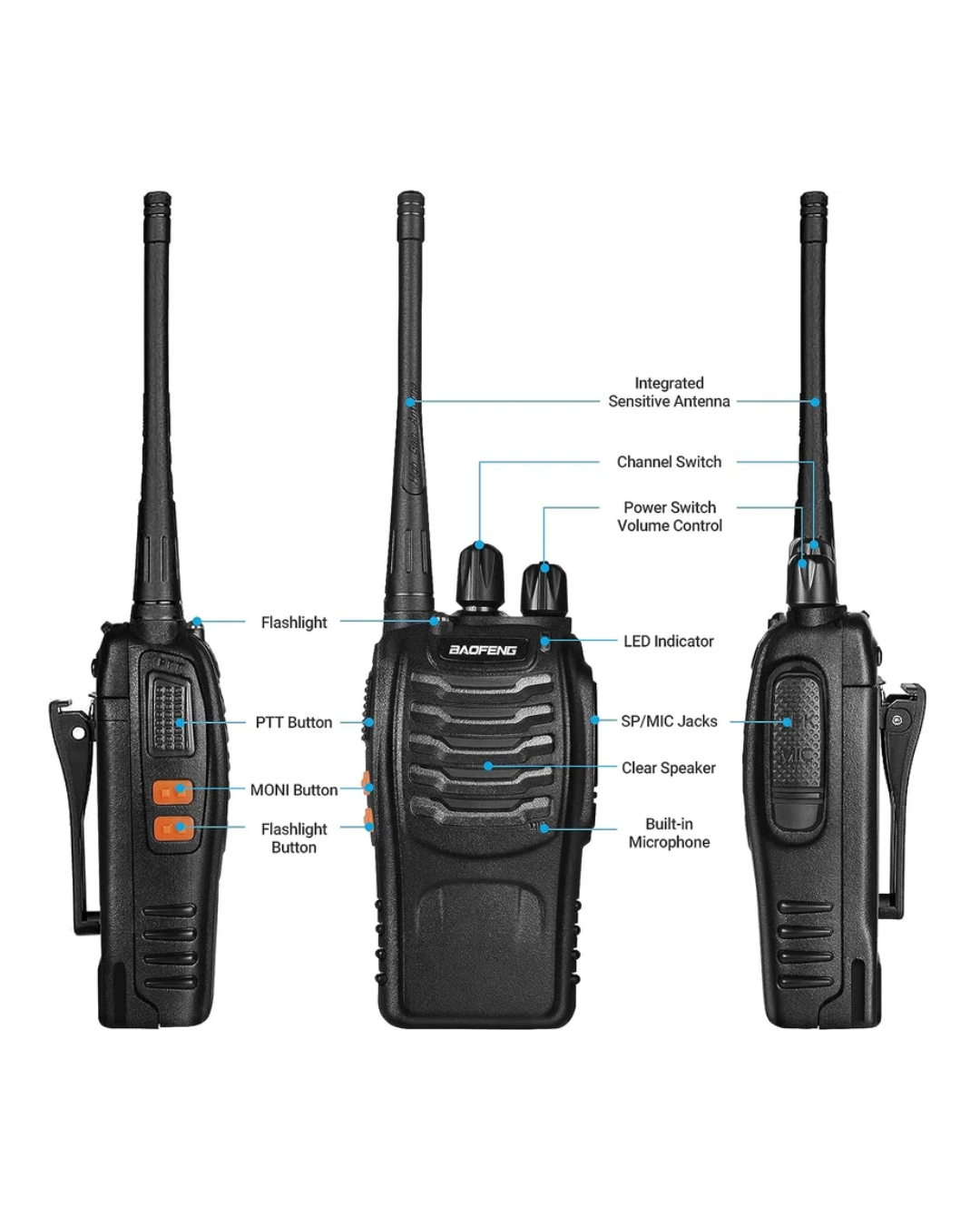 Baofeng Walkie Talkies BF-888S Rechargeable Two-Way Radios for Adults