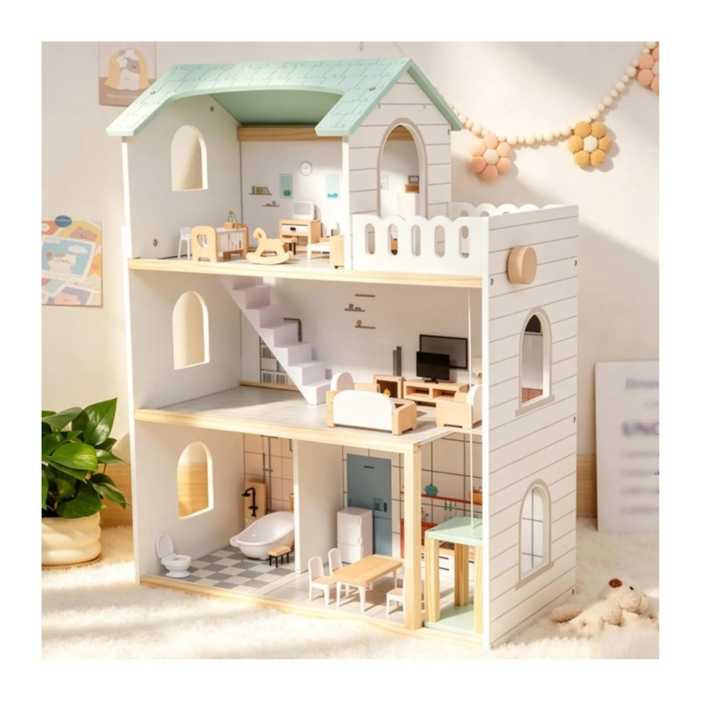 KidKraft Wooden Doll House with Furniture – 3 Storey Modern Dream Home