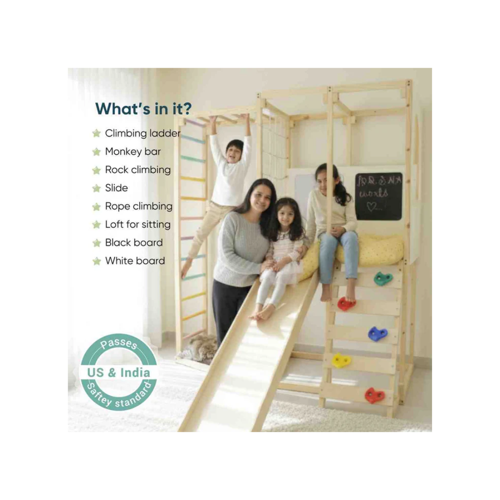 Curious Cub Wooden Playloft + Jungle Gym