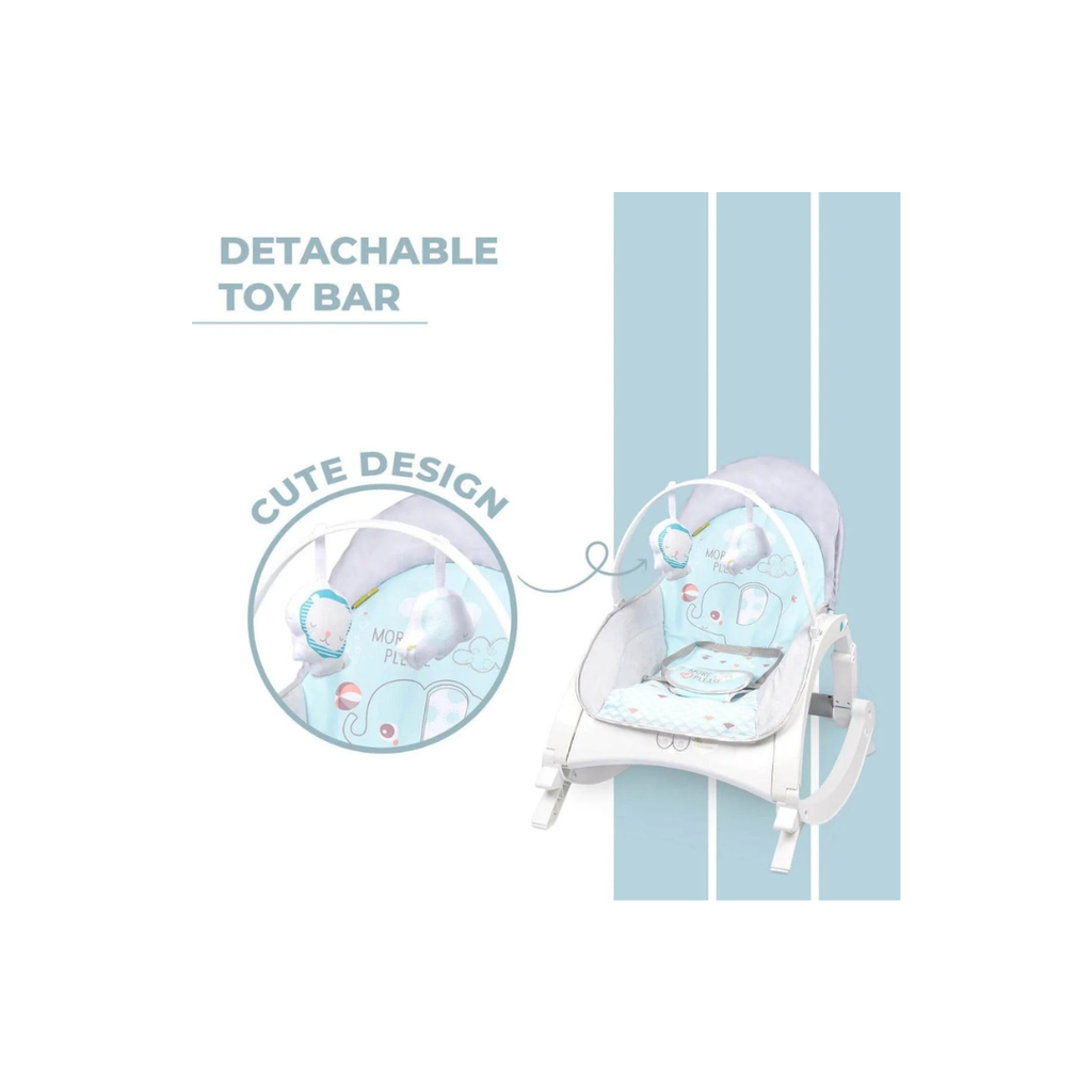 R For Rabbit 3 in 1 Rock N Play Rocker - Adjustable Backrest Recline, Detachable Toy Bar, Soothing Music & Vibration, Adjustable Green Grey