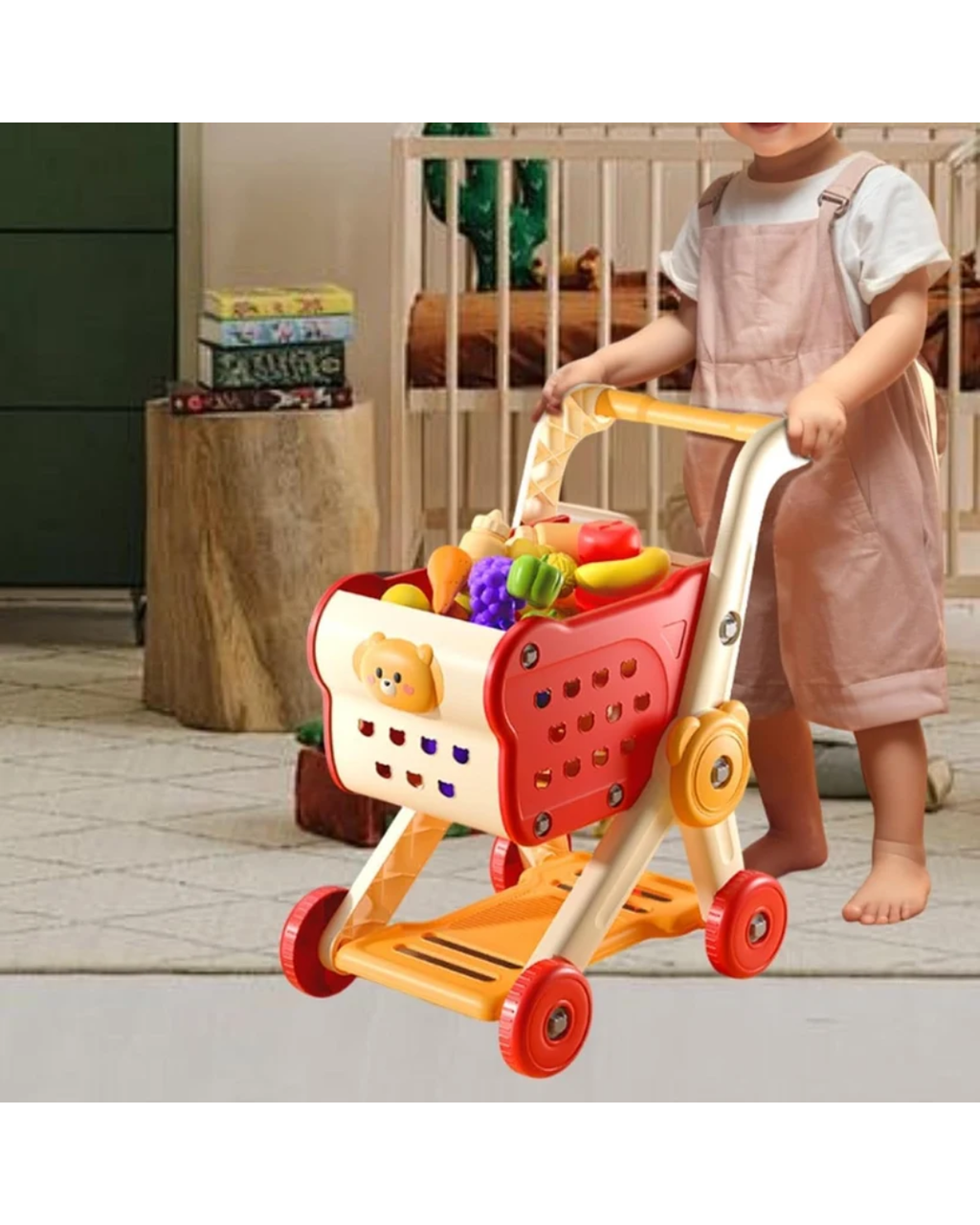 Kids Shopping Trolley Pretend Play Supermarket Shopping Cart Large Capacity Toy Shopping Cart