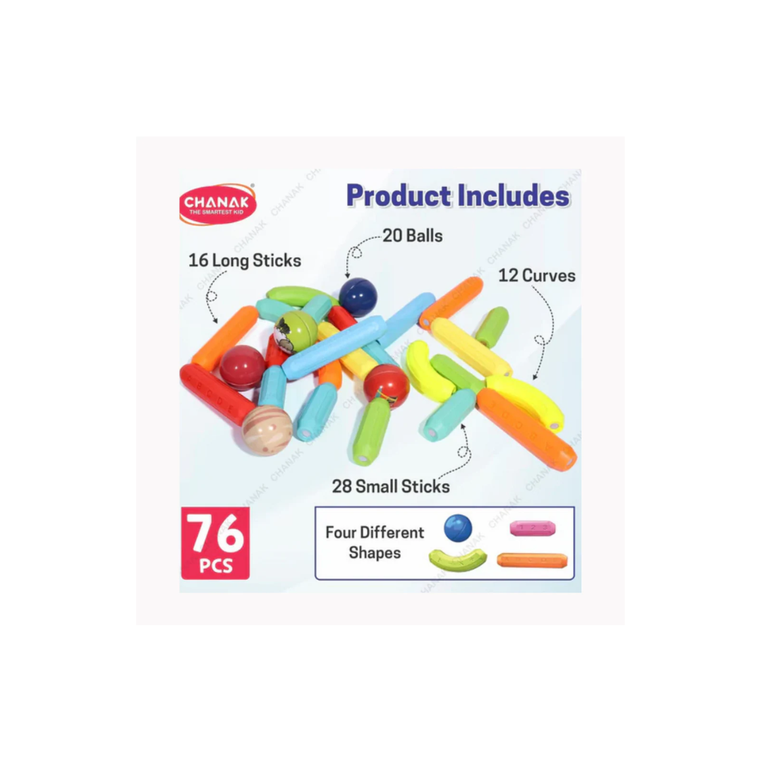 Chanak 76 Piece Magnetic Funny Creations Building Stick & Ball Blocks