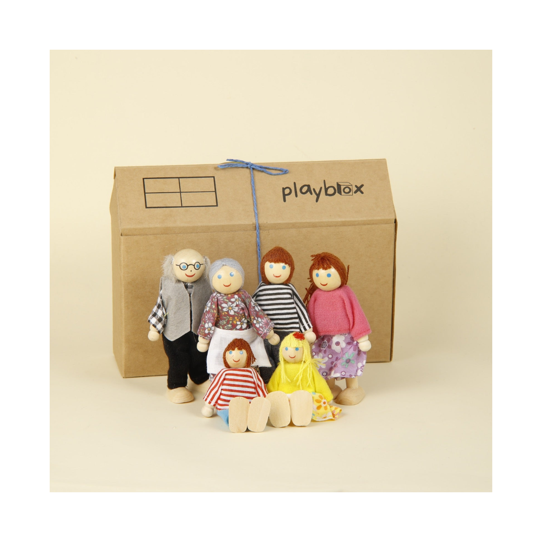 Playblox Pop's Family Wooden Doll Set – 6-Piece Handcrafted Eco-Friendly Wooden Family Playset