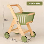 Playblox Shop 'N' Roll Wooden Shopping Trolley – Durable Pretend Play Grocery Cart for Toddlers, Easy Assembly Wooden Push Toy Set