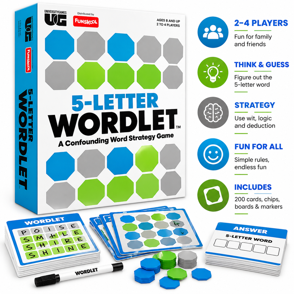Funskool 5-Letter Wordlet Word Strategy Board Game Guess the Secret Word in 6 Tries | Family Game for Kids Ages 8+