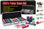 500 Pcs Poker Game Set with Aluminium Carry Case | 40mm Casino Size Poker Chips, Playing Cards & Dice