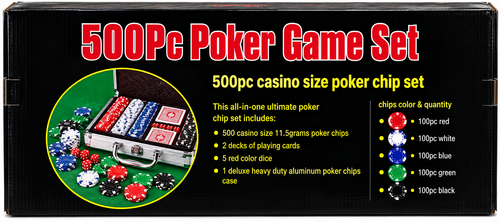 500 Pcs Poker Game Set with Aluminium Carry Case | 40mm Casino Size Poker Chips, Playing Cards & Dice