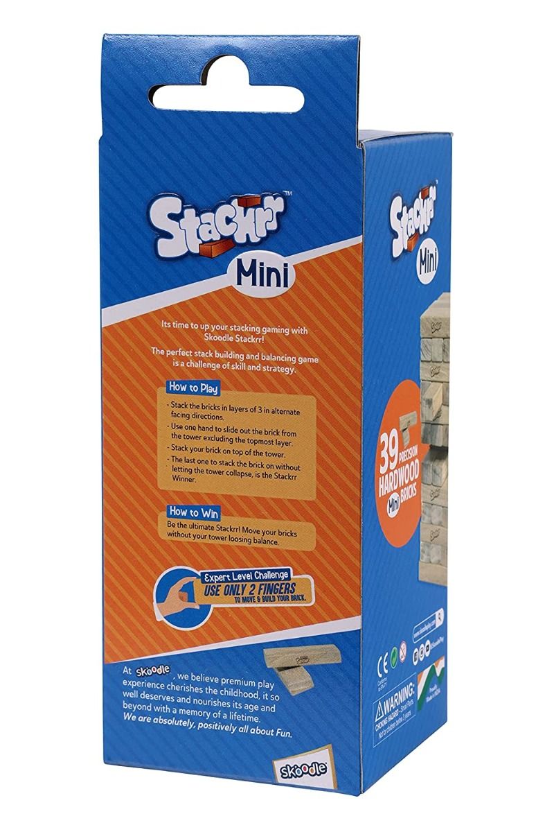 Skoodle Stackrr Mini Stacking Tumbling Tower Game with 39 Precision Wooden Blocks