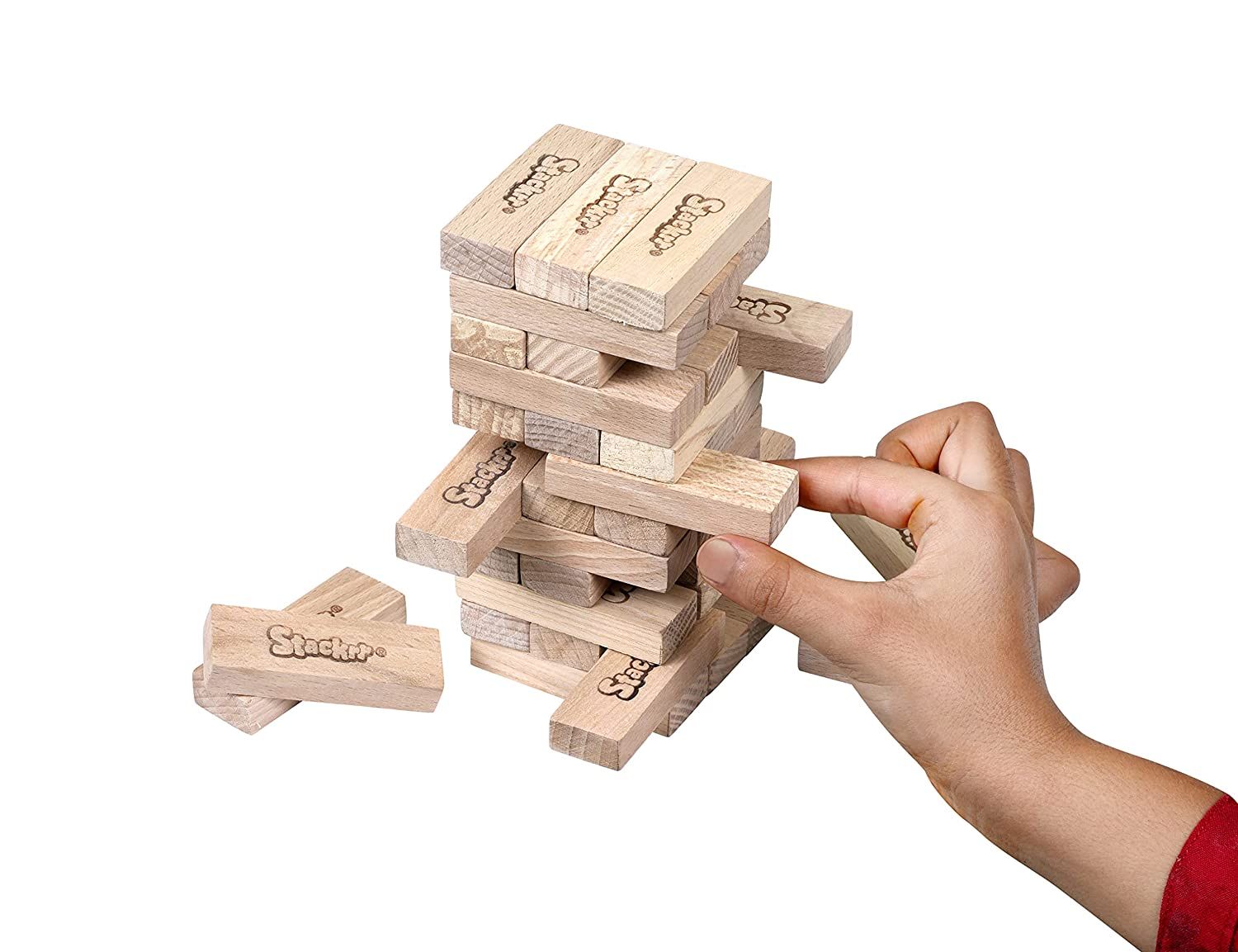 Skoodle Stackrr Mini Stacking Tumbling Tower Game with 39 Precision Wooden Blocks