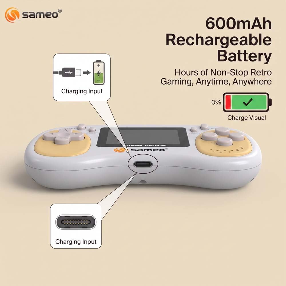 Sameo Super Genius Handheld Gaming Console with 500 Classic 8-Bit Games Pink