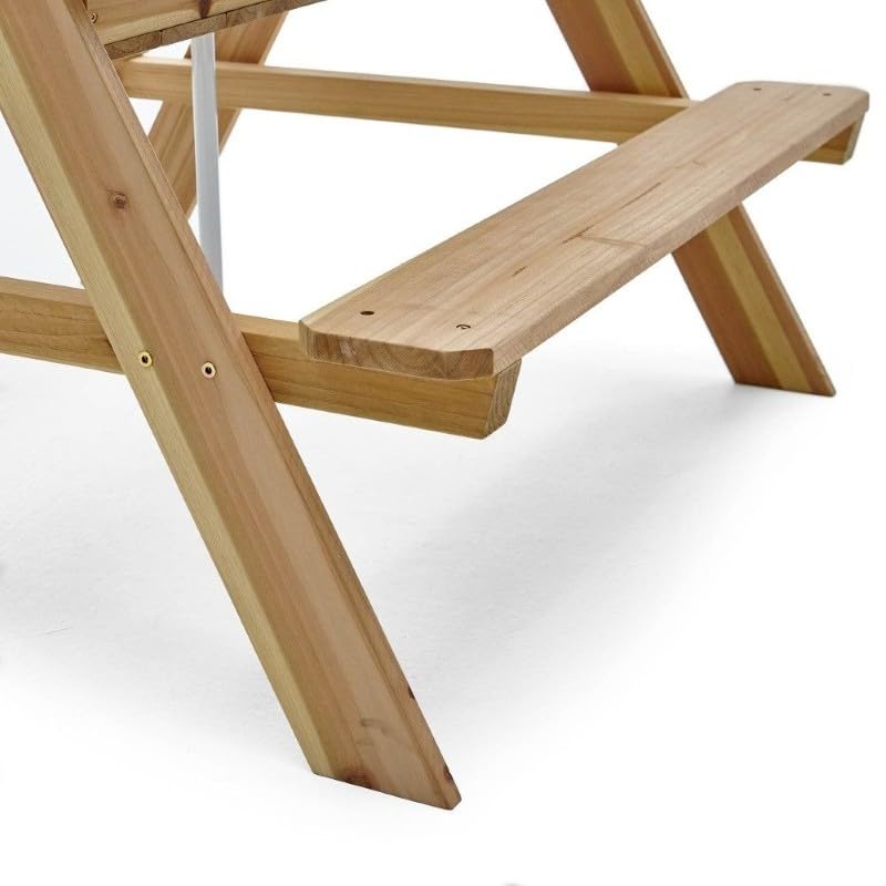 Plum Rectangular Wooden Kids Picnic Table with Adjustable Parasol | Outdoor Activity Table with Benches | Natural Wood