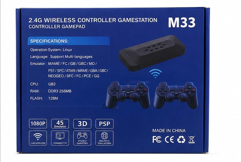 M33 2.4G Wireless Game Station 1080P with 45 Emulators & Dual Controllers