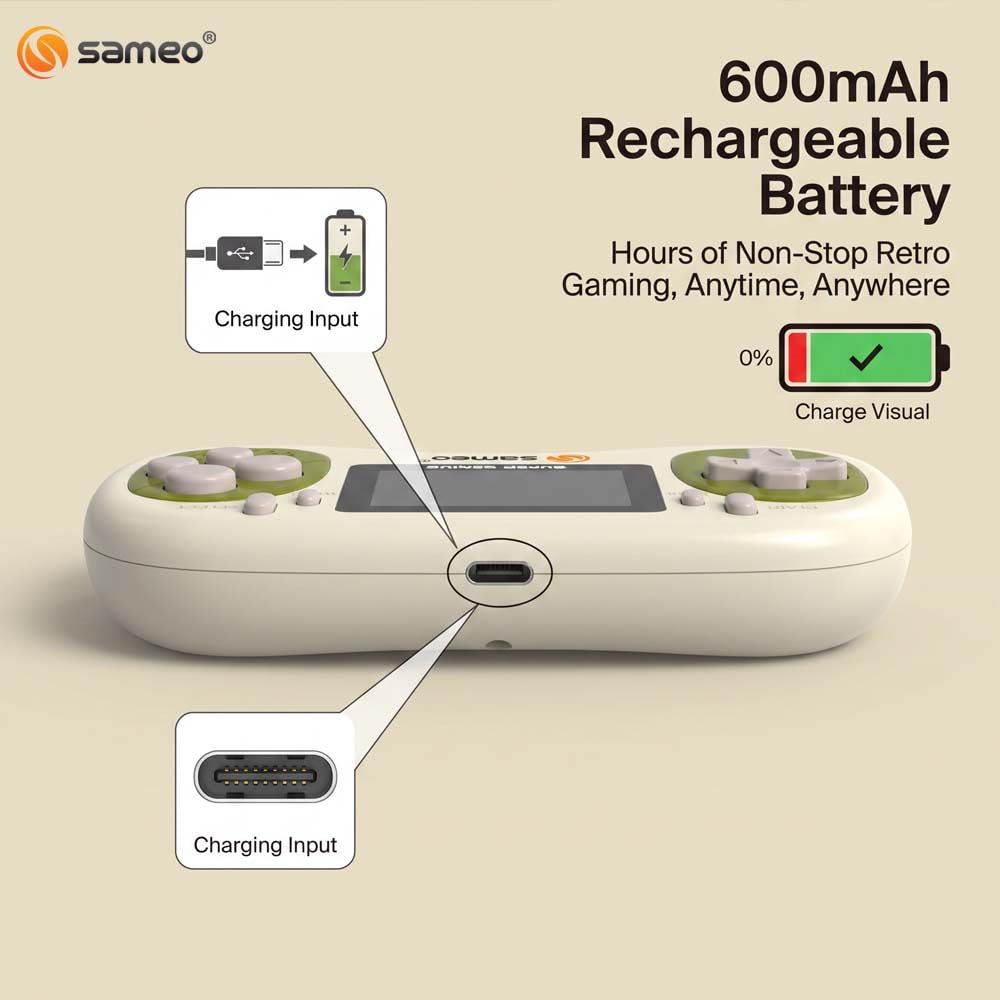 Sameo Super Genius Handheld Gaming Console – 500 Classic Games, 2.4" LCD Screen, 600mAh Battery Green