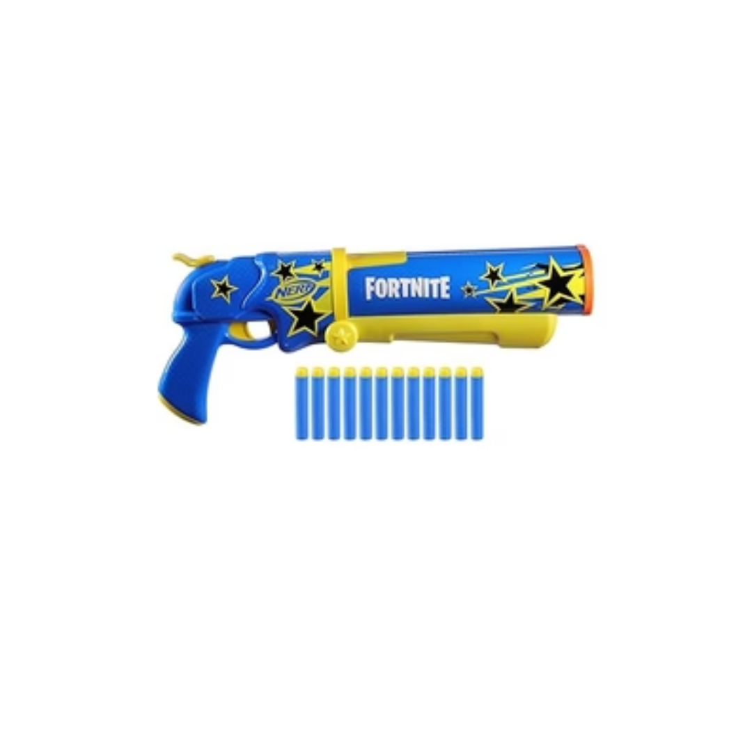 Nerf Fortnite Half Tone Hero Blaster, Bonus Code to Unlock Half Tone Hero Wrap in The Game, Break Open Loading, 12 Nerf Elite Darts, Fortnite Gun