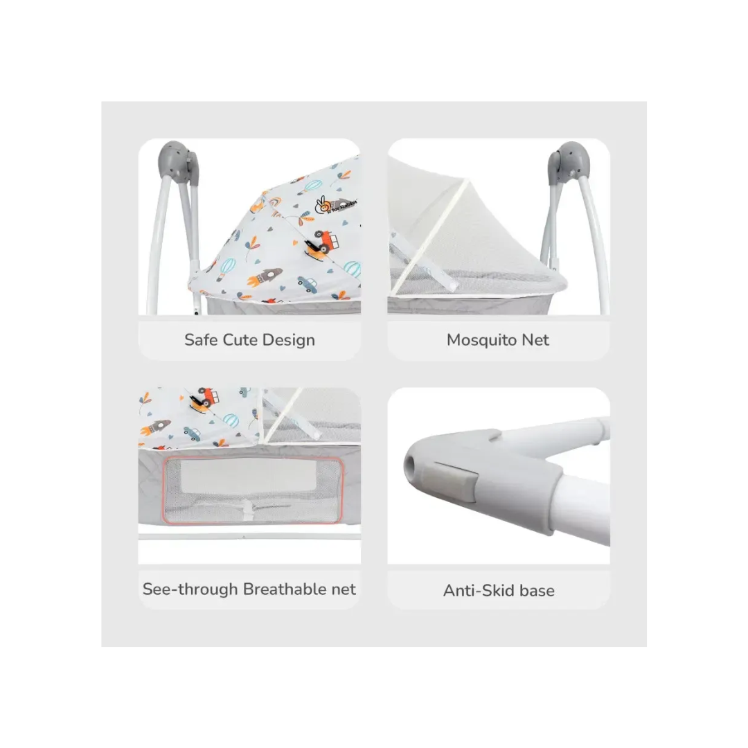 R for Rabbit Lullabies Plus Baby Cradle Auto Swing With Remote Control Grey