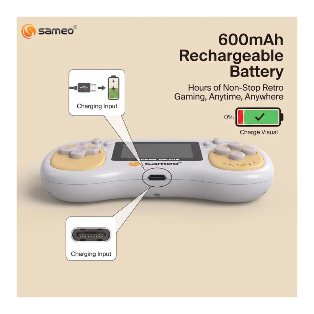 Sameo Super Genius Handheld Gaming Console with 500 Classic 8-Bit Games, 2.4" LCD Screen & 600mAh Battery Yellow