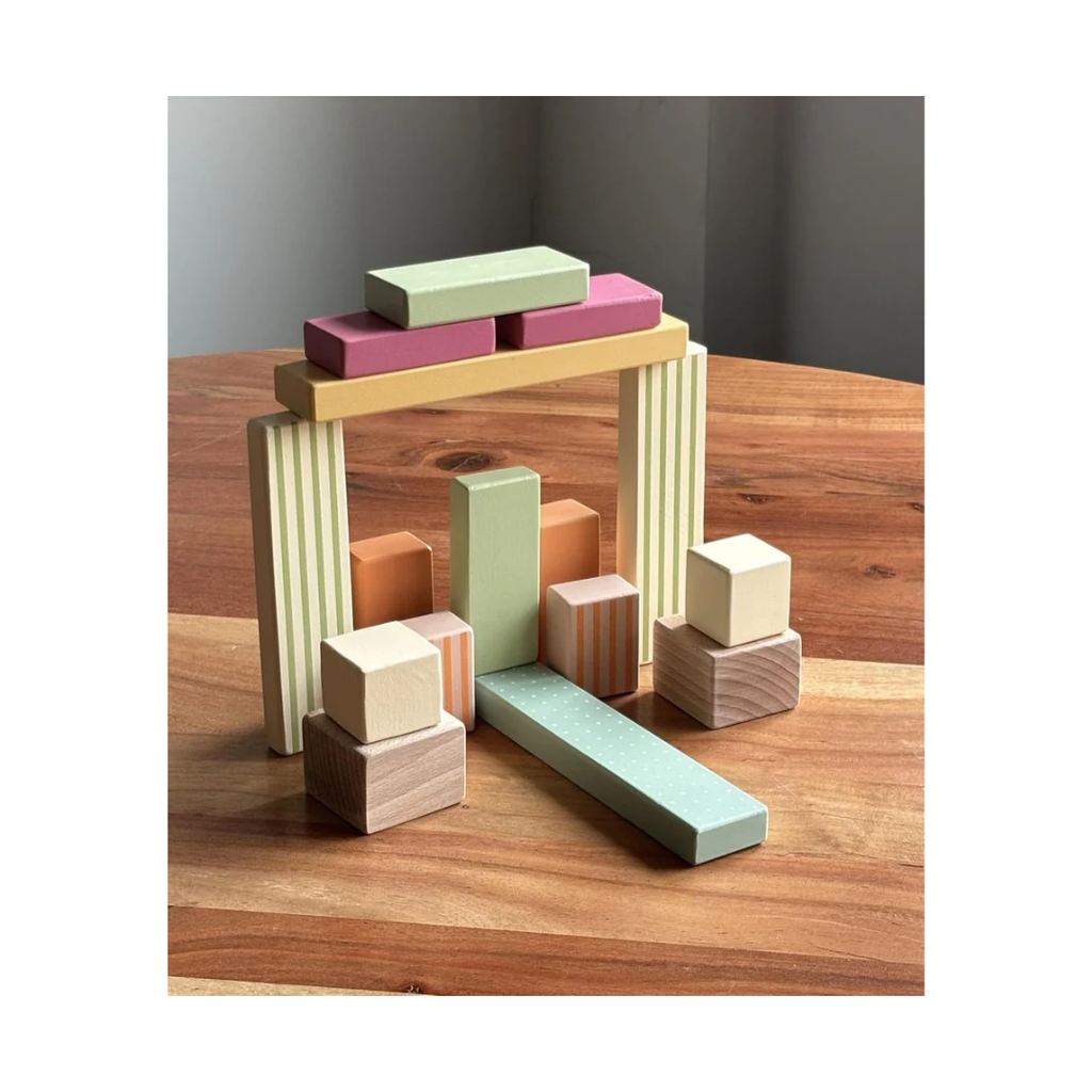 Playblox Candy Blocks Handcrafted Wooden Building Set – Multi-Shape & Color Stacking Toy Set for Open-Ended Play, Creative Construction Blocks for Toddlers