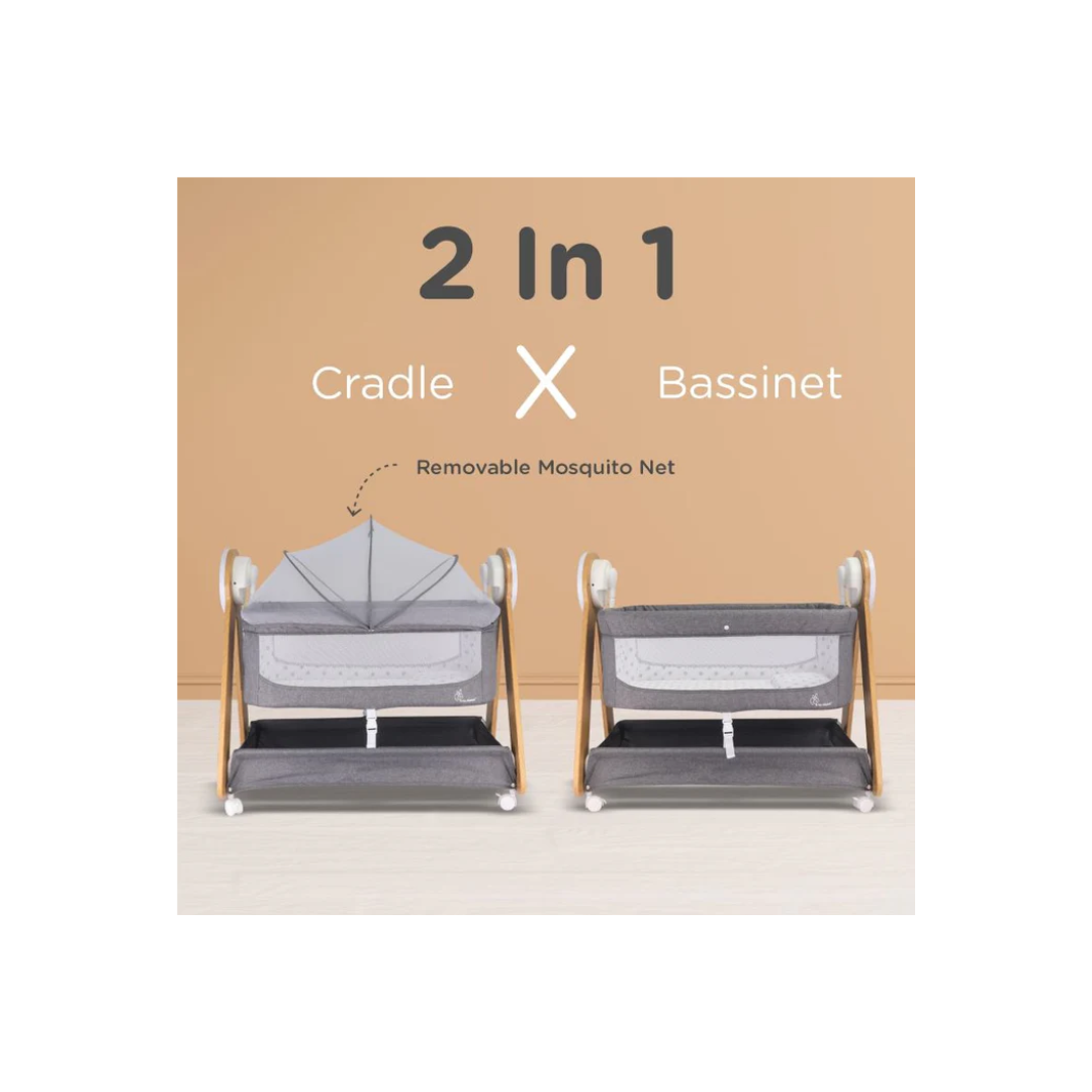 R for Rabbit Lullabies Woodsy Baby Cradle - Electric Cradle for Babies Grey