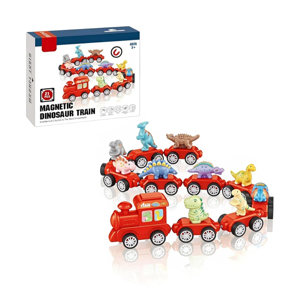 Magnetic Dinosaur Train Toy – 21 Pcs Dinosaur Educational Train Set for Kids 3+