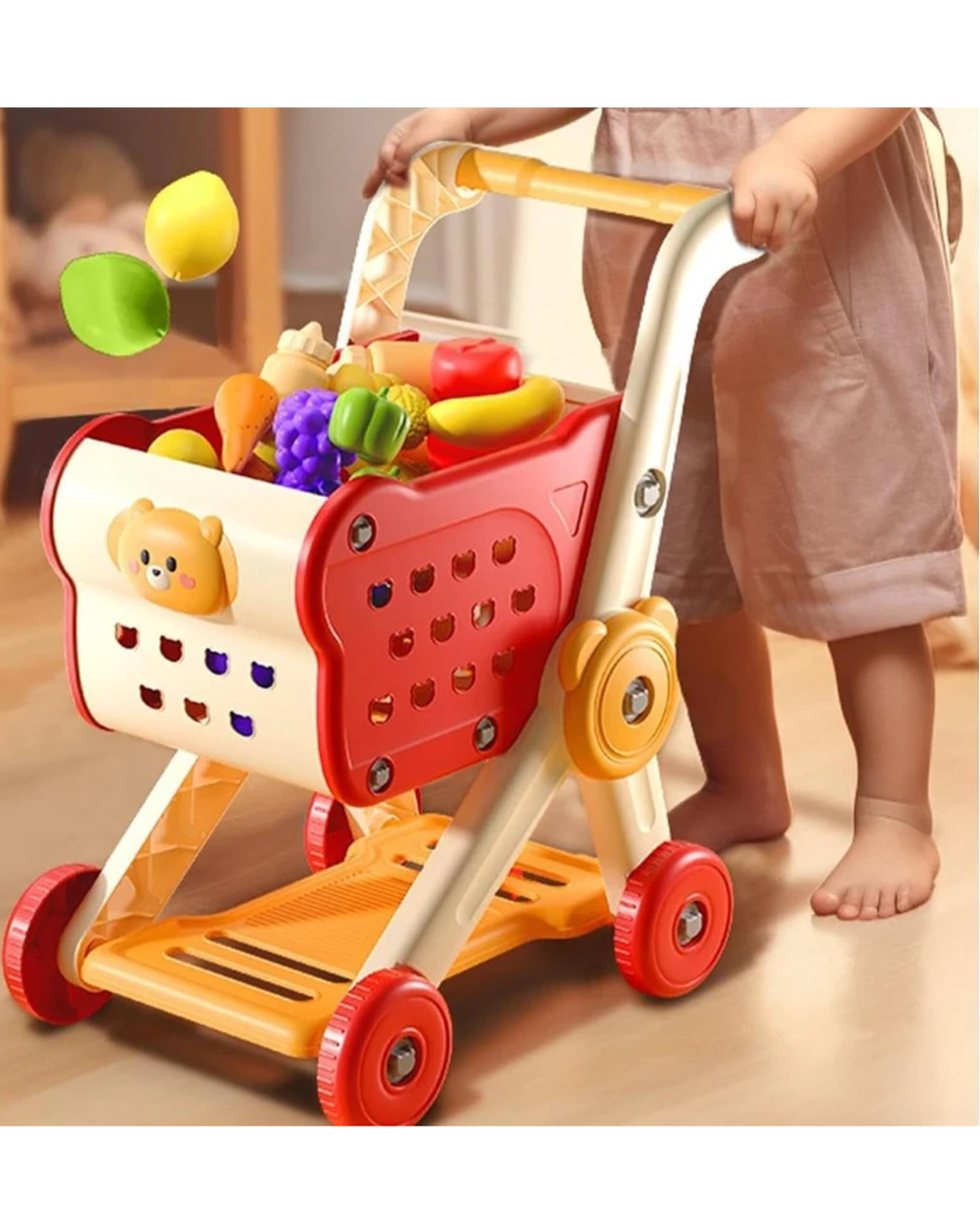 Kids Shopping Trolley Pretend Play Supermarket Shopping Cart Large Capacity Toy Shopping Cart