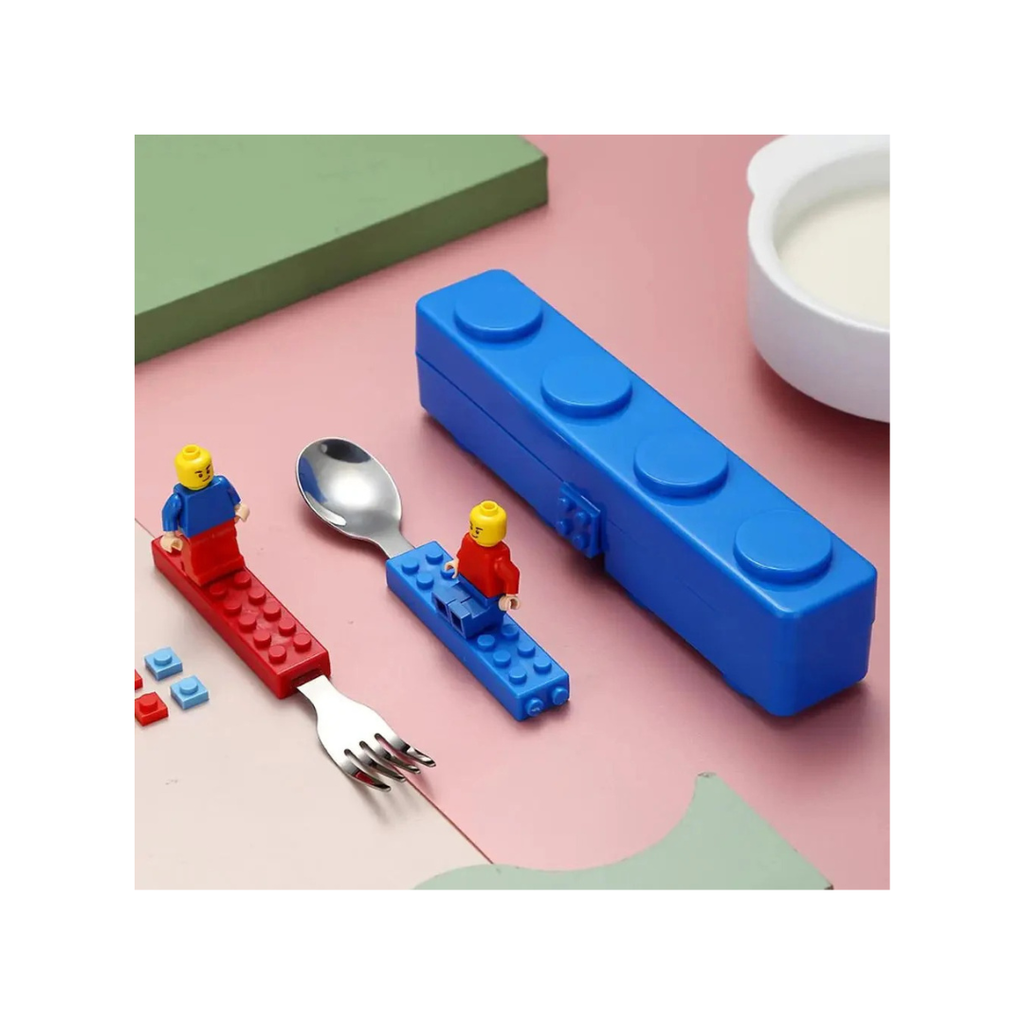 Rainbow Toys Building Blocks Design Stainless Steel Spoon and Fork Set