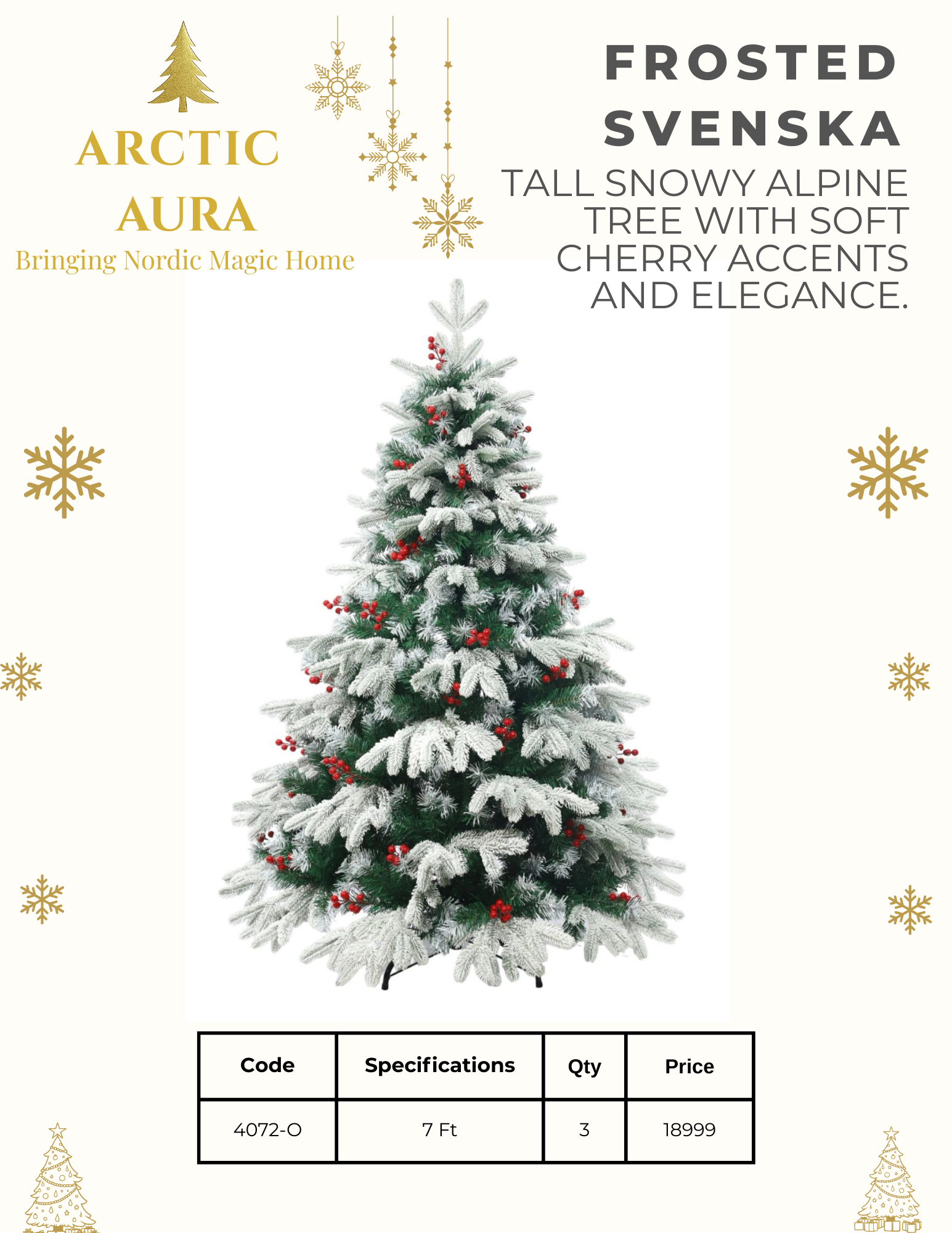 Christmas Frosted Svenska Tall Snowy Alpine Tree With Soft Cherry Accents And Elegance 7ft Christmas Tree (4072-O)