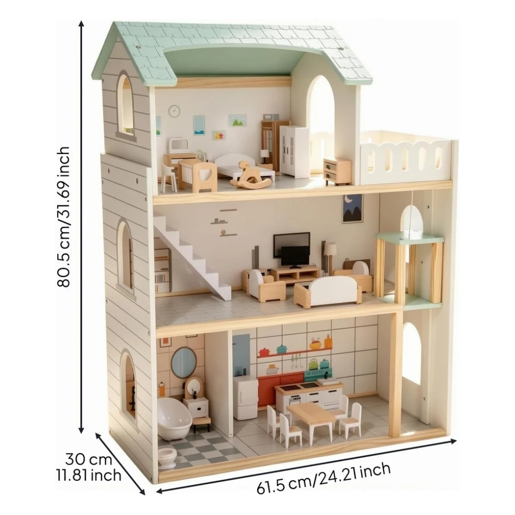 KidKraft Wooden Doll House with Furniture – 3 Storey Modern Dream Home
