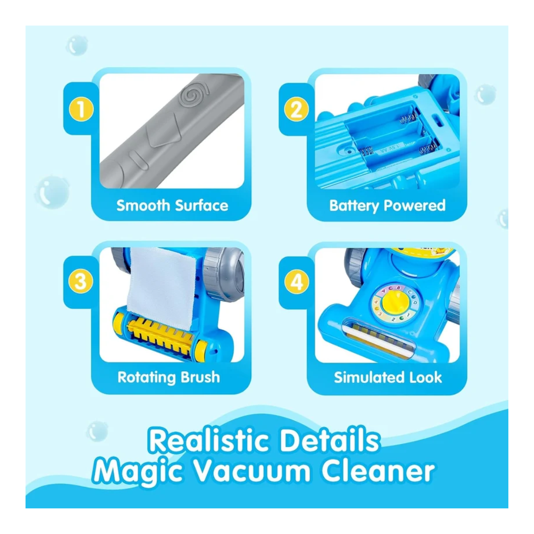Cute Bear Magical Vacuum Cleaner Toy with Interactive Lights, Melodies & Floor Roller for Kids