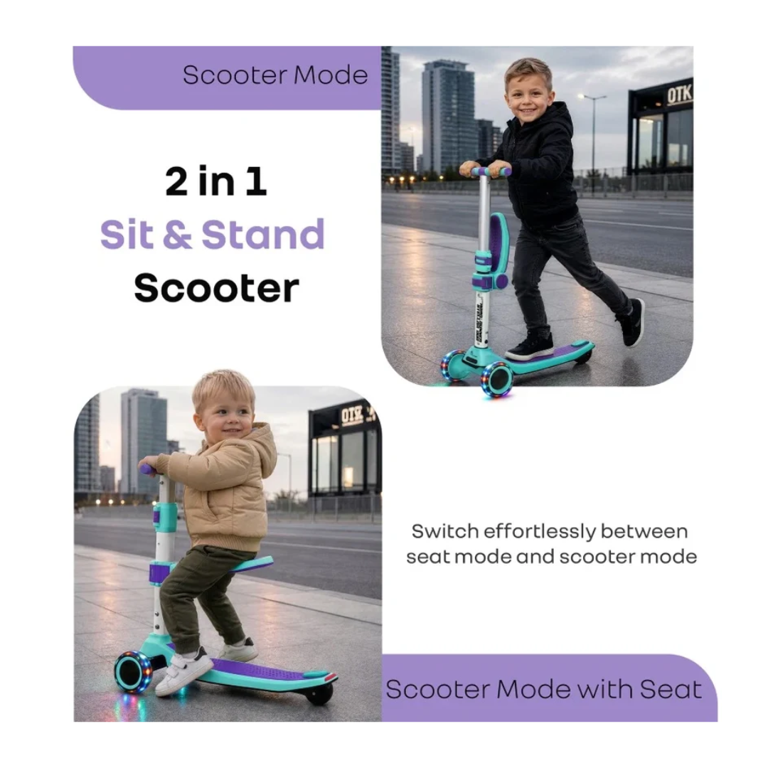R For Rabbit Road Runner Stellar Duo 2 in 1 Kick Scooter with Attachable Seat Green Purple