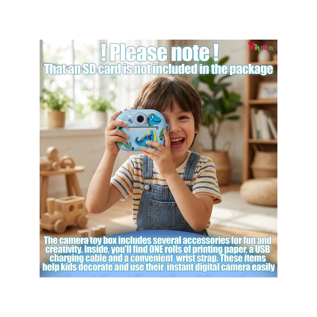 Rainbow Toys Instant Print Camera for Kids 1080P HD Digital Camera with Video Recording, Built-in Printer Assorted Color
