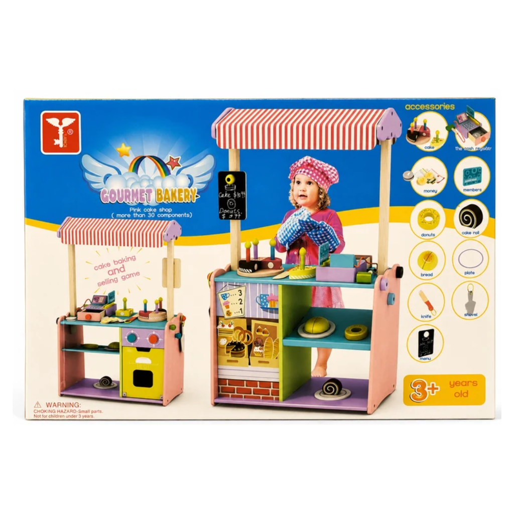 Wooden Bakery Shop Play Set with Cash Counter & Pretend Food Accessories