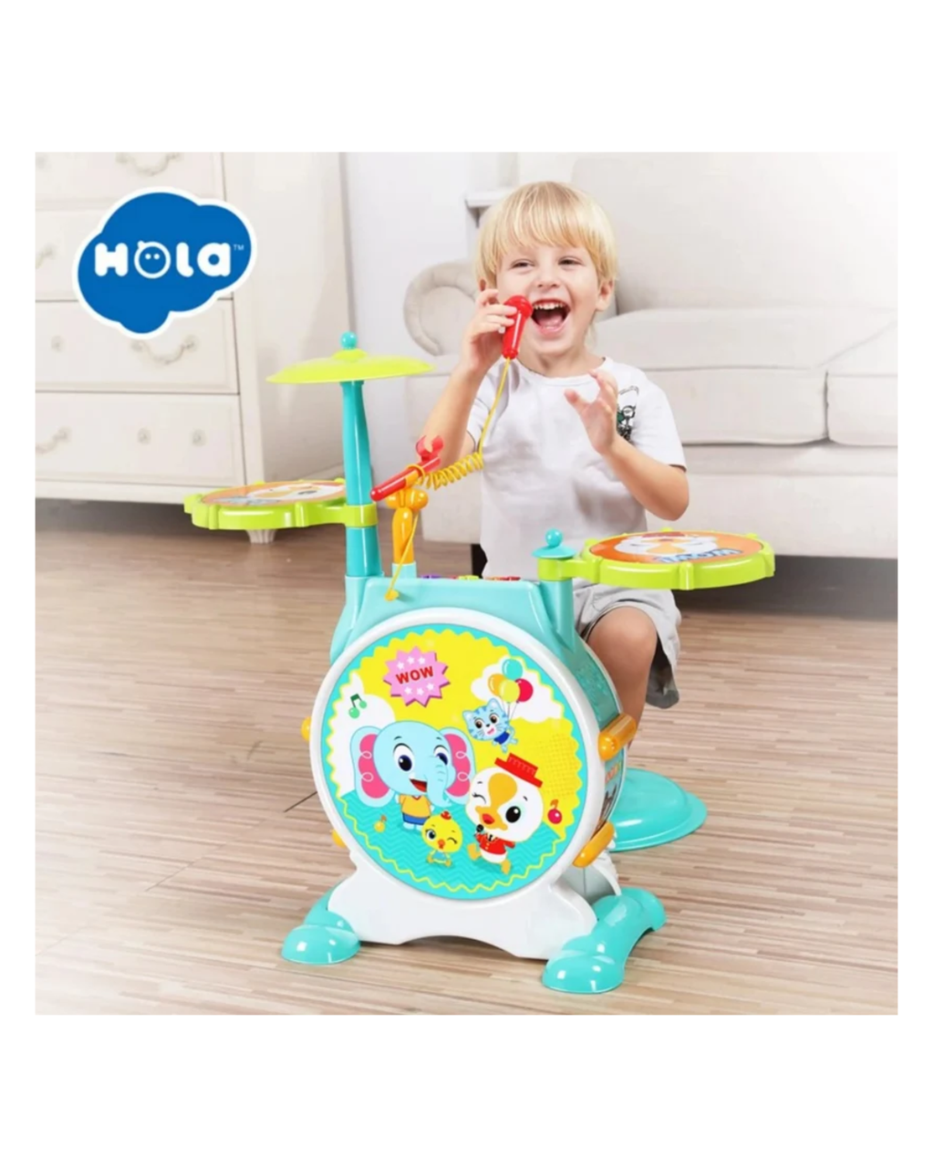 Hola Banging Bopping Drum Set with Microphone & Activity Center Musical Drum Kit for Kids