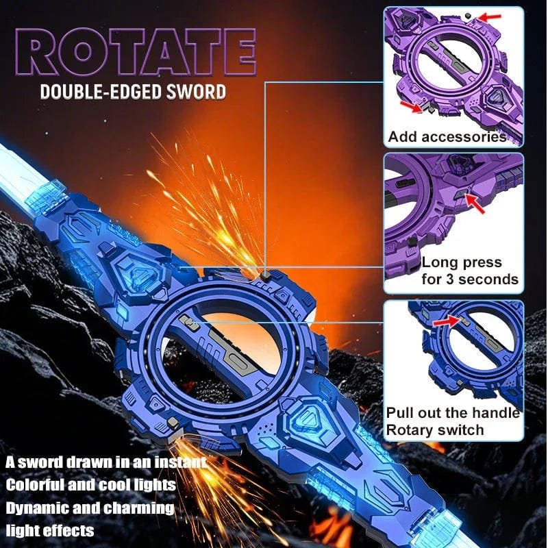Fire Spiral Sword Double-Edged Rotating LED Lightsaber Toy with Colorful Lights (Assorted Colours)