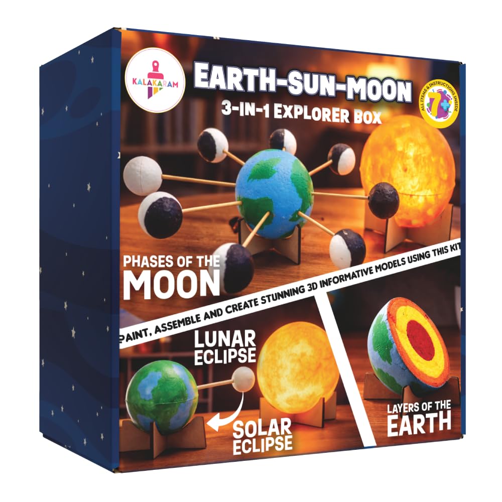 Kalakaram DIY Earth-Sun-Moon Model Kit 3D Informative 3-in-1 Space Toy for Kids