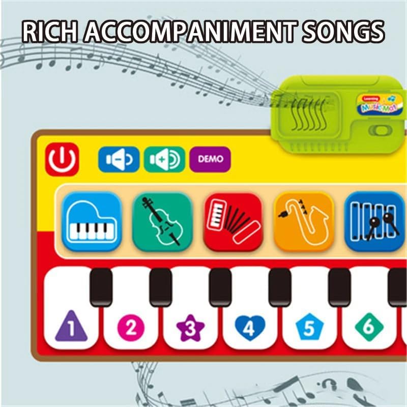 Piano Music Mat for Kids – Touch & Learn Musical Play Mat with 10 Musical Keys & 8 Instrument Sounds, 3+ Years