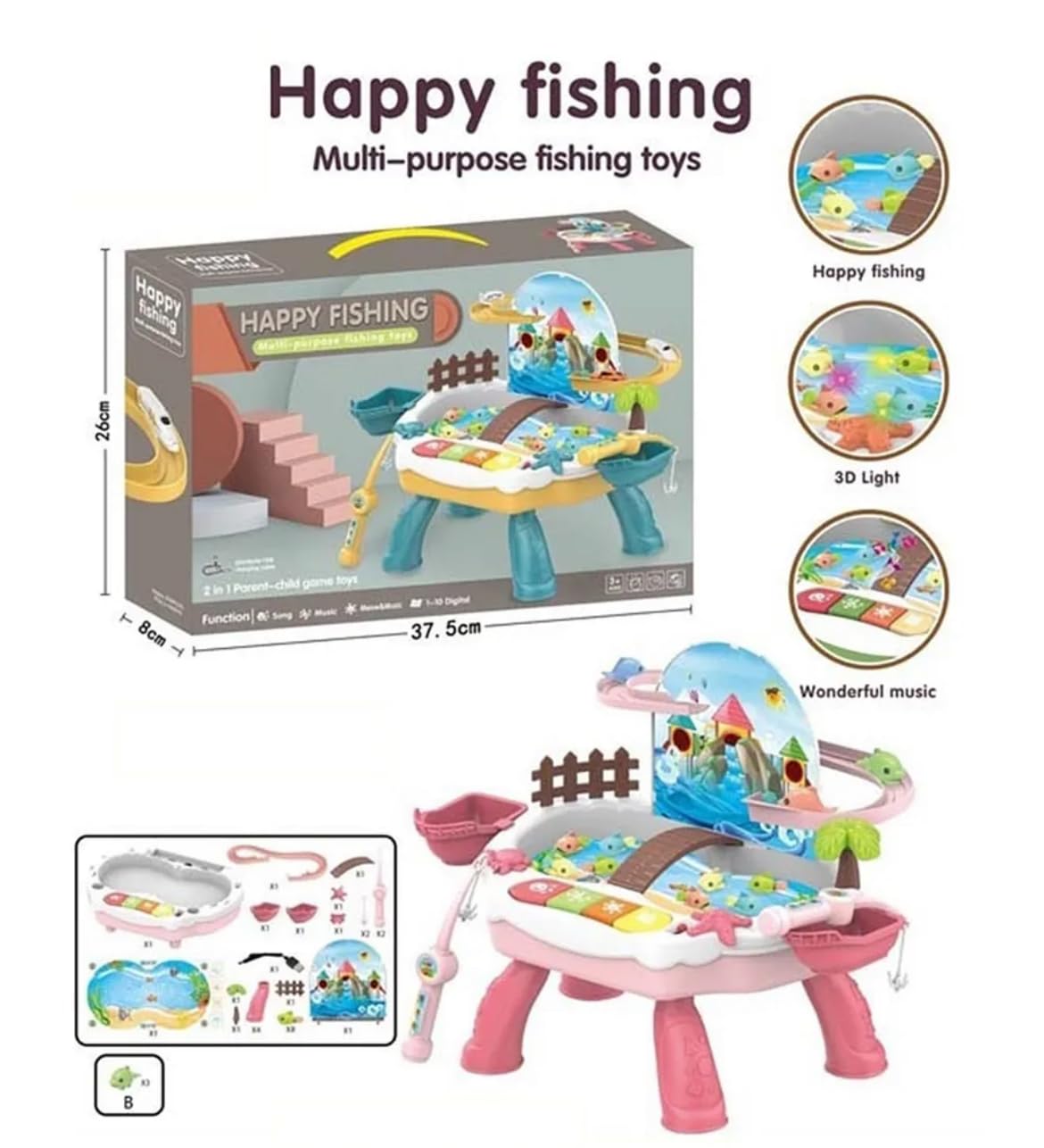Lumo Musical Fishing Game Toy with Slideway, Rotating Ferris Wheel, Lights & Music