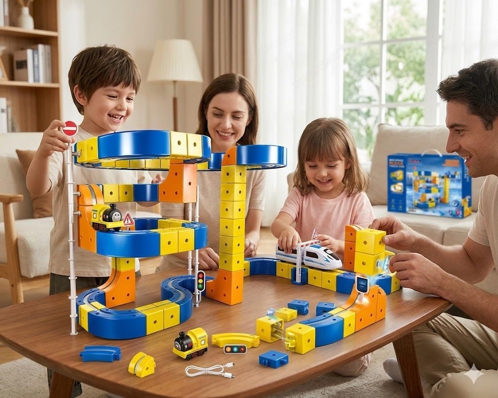 Magnetic Building Block Track Car Set DIY Construction Racing Track