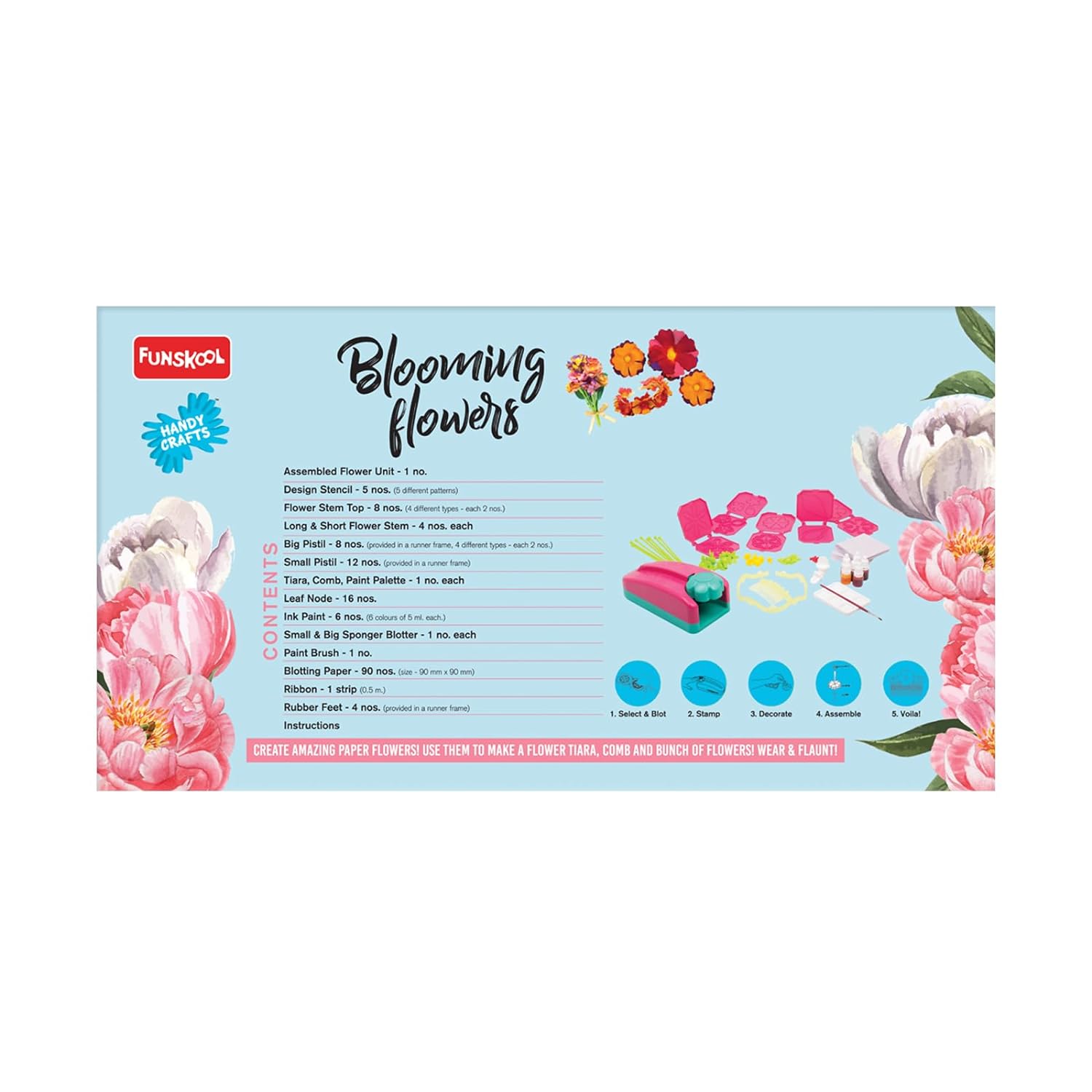 Funskool Handycrafts Blooming Flowers, Paper Flower Making kit, Make Real Looking Paper Flowers,Art and Craft Kit,