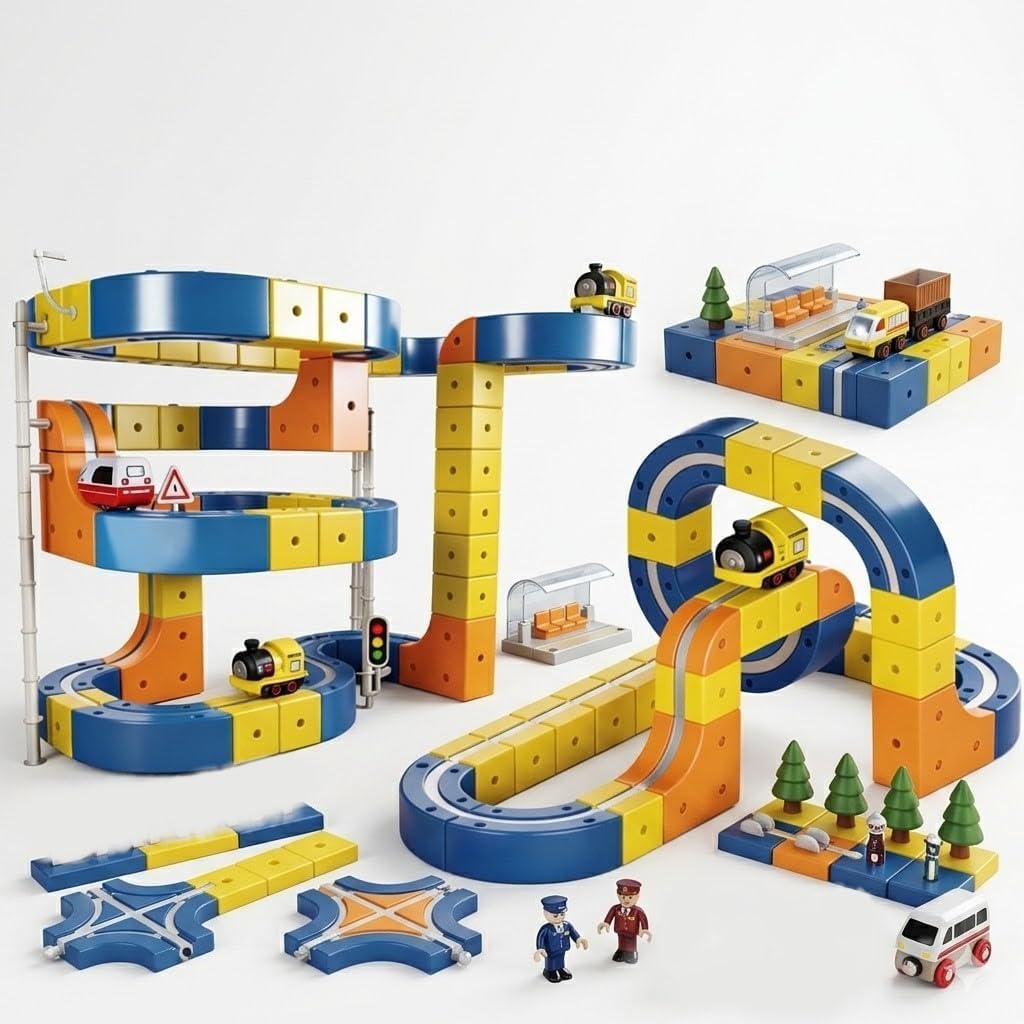 Magnetic Building Blocks Track DIY Car Set 130pcs