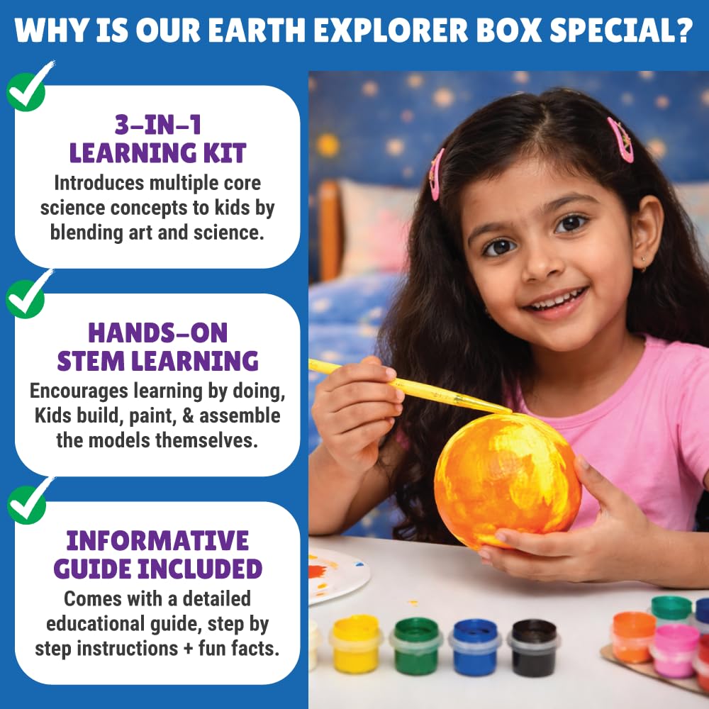 Kalakaram DIY Earth-Sun-Moon Model Kit 3D Informative 3-in-1 Space Toy for Kids