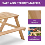 Plum Rectangular Wooden Kids Picnic Table with Adjustable Parasol | Outdoor Activity Table with Benches | Natural Wood
