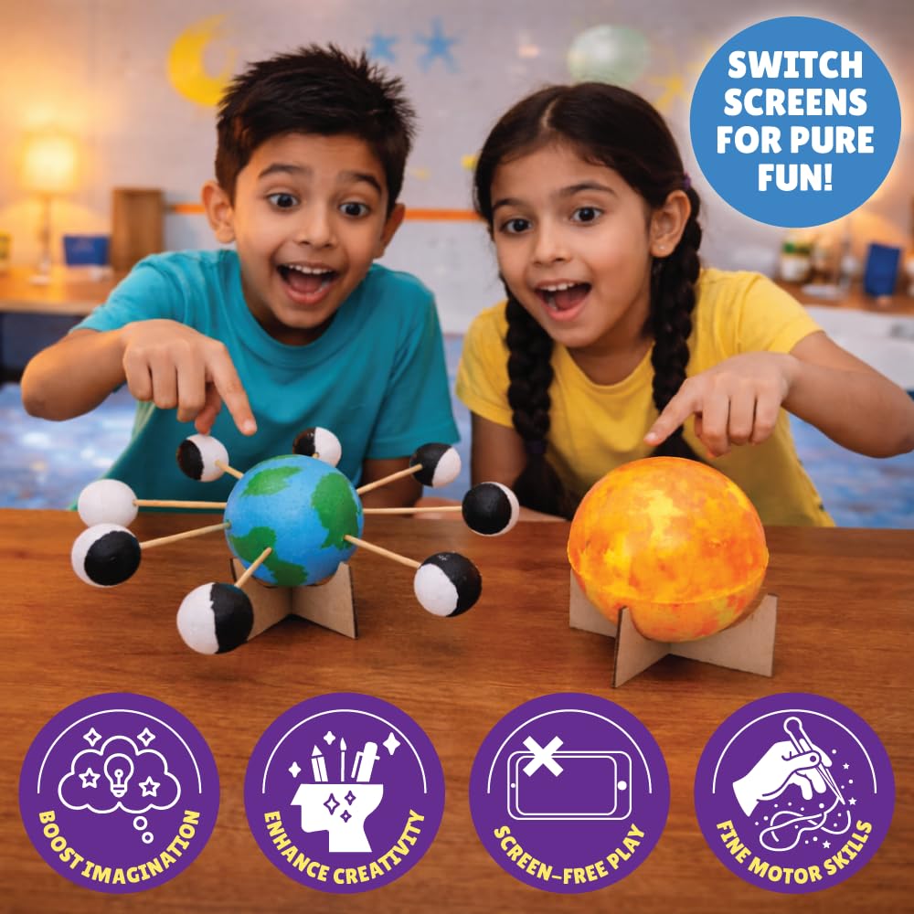 Kalakaram DIY Earth-Sun-Moon Model Kit 3D Informative 3-in-1 Space Toy for Kids